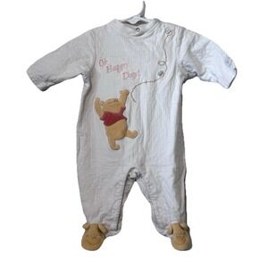 Y2K 90s Baby "Oh Happy Day" Pooh Bear Disney Footie Pajamas Cotton Sleeper‎